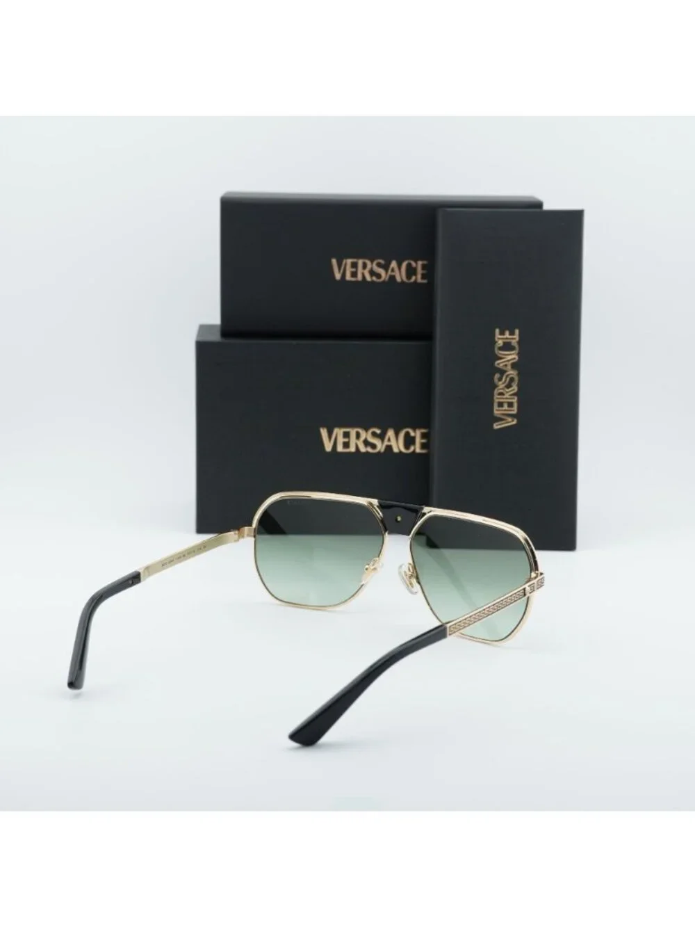 Versace VE2294 10028E Sunglasses Gold Aviator Frame, Green Gradient Lenses